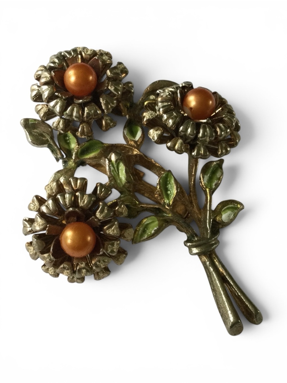 Vintage 1950s Satin Gold-Tone Floral Bouquet Brooch - Picture 5 of 10